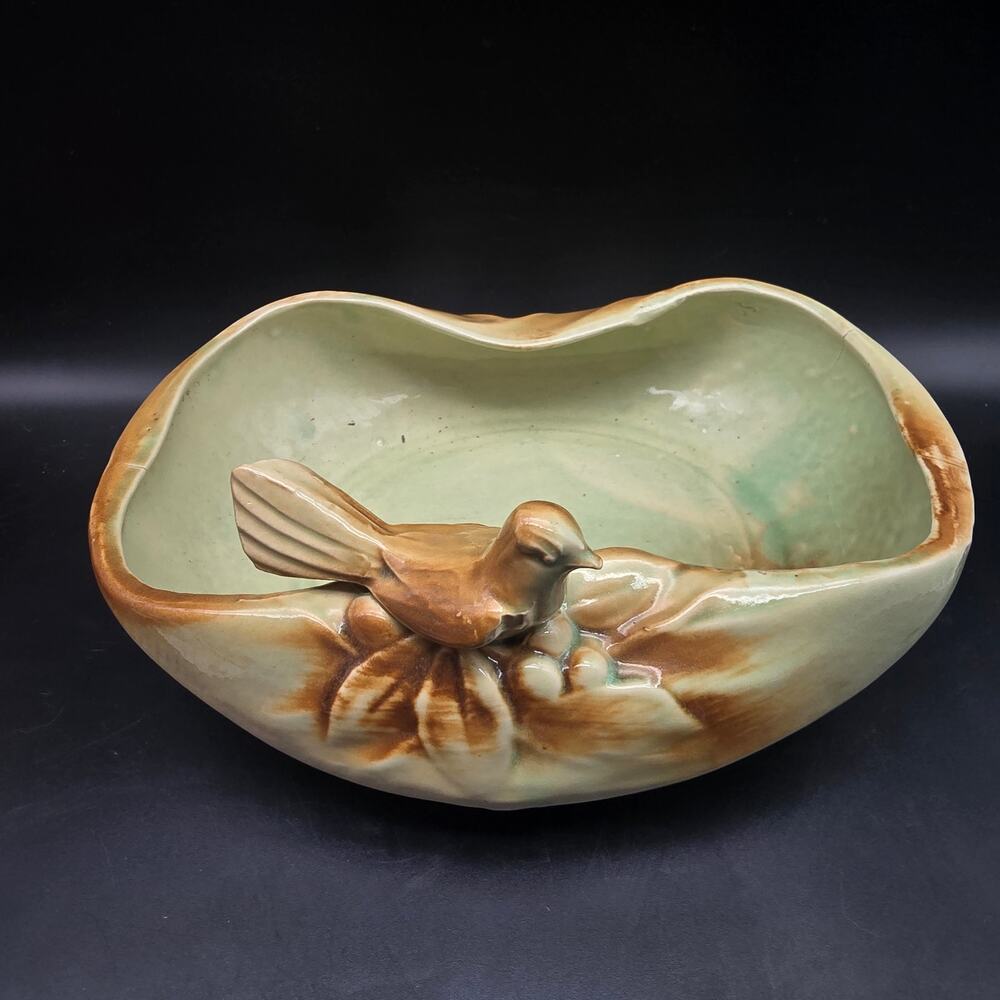 McCoy Bird Bath Bowl Planter Rustic Line Vintage USA Pottery